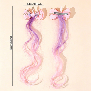 2 Piezas de Lindas Pinzas para el Cabello con Diseño de Unicornio para Niñas, Lazo Rosa, Cuerno Dorado, Cabello Sintético Rizado en Degradado, Accesorios para el Cabello para Fiestas - Product Image 3