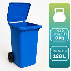 Set Of 4 120 Liter Waste <b>Bins</b> With Wheels <b>Lids</b> And Handles Green White Yellow Blue - Product Image 4