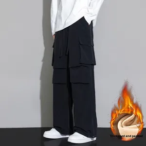 Caldo abbigliamento da lavoro elasticizzato in vita tinta unita Mid Flat autunno inverno da <span class=keywords><strong>uomo</strong></span> retrò stile Hong Kong <span class=keywords><strong>pantaloni</strong></span> della <span class=keywords><strong>tuta</strong></span> Casual foderati in pile - Product Image 3