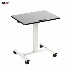 Mobile Height Adjustable Table Pneumatic Desk with Wheels Gas Spring Single Column Sit Stand Table