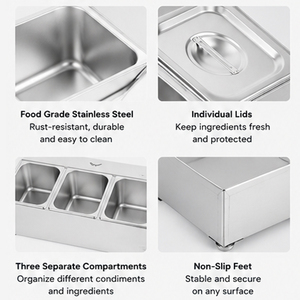 Boîte à épices en acier inoxydable à 4 compartiments, finition polie, organisateur de rangement pour cuisine commerciale - Product Image 3