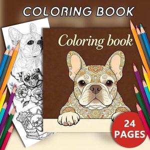 Carnet de coloriage personnalisé en gros, motif bouledogue <span class=keywords><strong>français</strong></span>, faible MOQ, design floral mandala, anti-stress pour adultes, cadeau pour les amoureux des animaux - Product Image 1