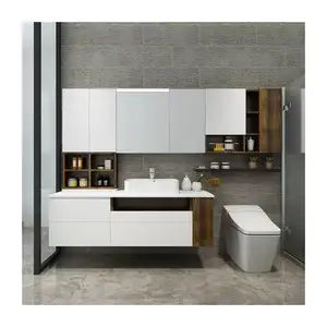 Design moderno conjunto completo banheiro vaidades armário cor branca tamanho personalizado parede do banheiro pendurado vaidade