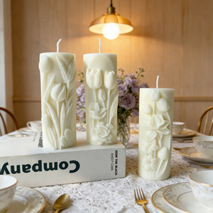Vela Aromática Cilíndrica con Relieve de Tulipán, Blanca, Decoración para el Hogar, Adorno, Recuerdo de Boda, Regalo - Product Image 1