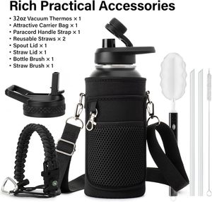 Custom LOGO and Color BPA-Free Insulated Stainless Steel Sport Water <b>Bottle</b> for Travel with 3 Lids and <b>Brush</b> - Product Image 2