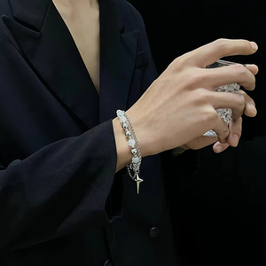 Bracciale con Perline Effetto Ghiaccio, Ciondolo a Stella in Acciaio al Titanio, Gioielli per Coppie, Regalo Kpop - Product Image 3