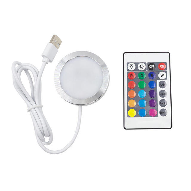 Multicolor Rgb Remote Control Ultra Thin Round Led Cabinet Lighting for Commercial Showcase Display Glass Shelves