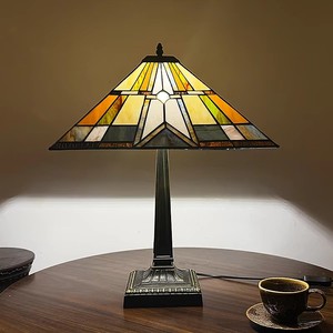 LongHuiJing 16Inch Mission Stained Glass <strong>Table</strong> Lamp Zinc Alloy Square Base E26 E27 Socket Geometric Lamp Shade Factory Wholesale - Product Image 2
