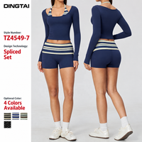 Ensemble de shorts de cyclisme Dingtai pour femme avec ceinture contrastante, haut court à manches longues superposé, effet push-up et contrôle du ventre, idéal pour le pickleball