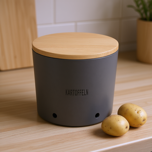 Pot à pommes de terre au design naturel avec couvercle en bois de hêtre, récipient de stockage alimentaire - Product Image 3