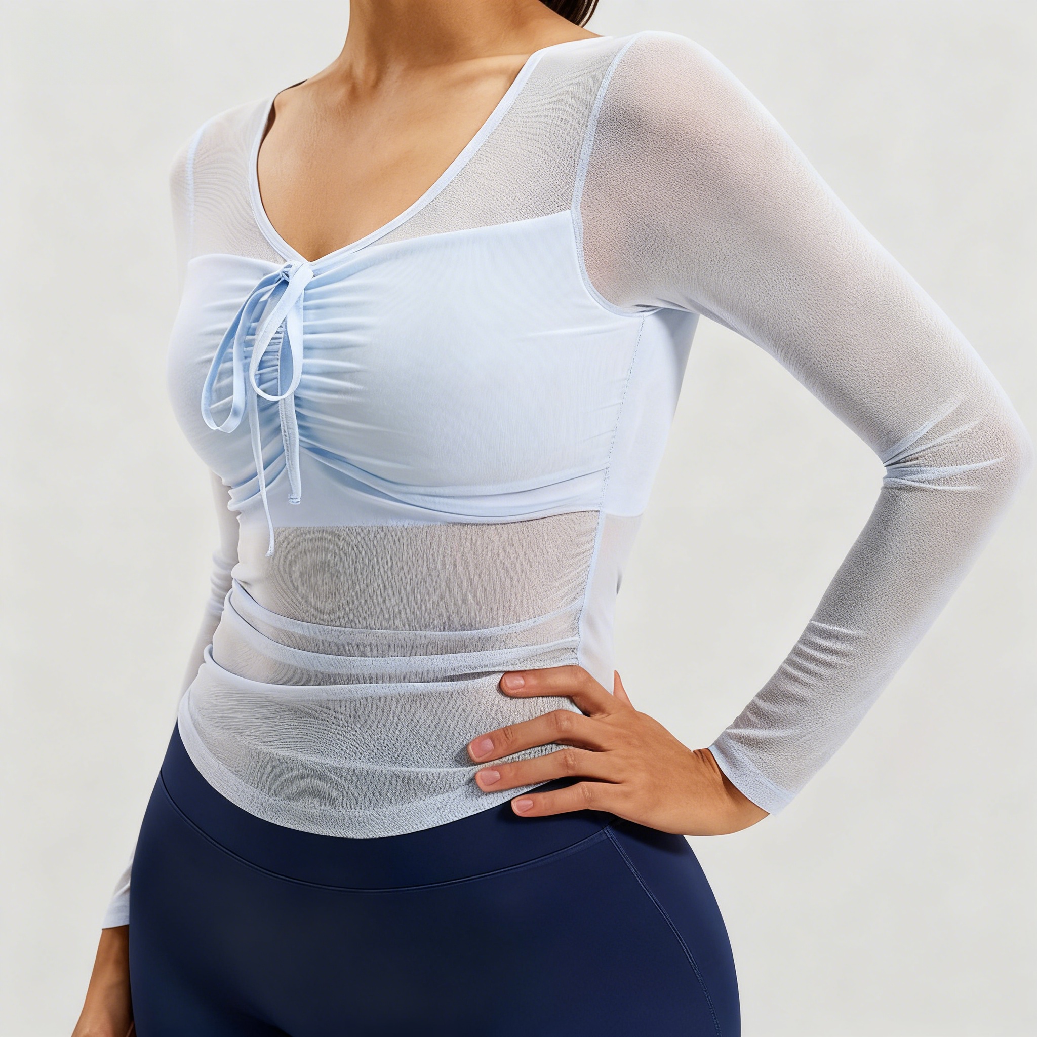 Women's Mesh Crew Neck Skinny Fit Yoga Tank Top Fixed Cups Long Sleeves Sweat-Wicking Four-Way Stretch Spandex Blend Plus Size