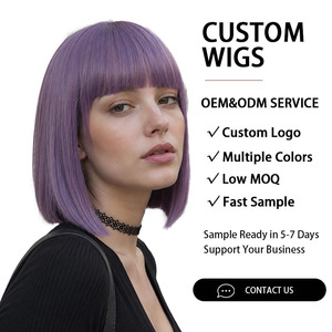 Perruques synthétiques courtes bob violet lavande avec frange, résistantes à la chaleur, aspect naturel, ajustables, sans colle, vente en gros, fabricant OEM/ODM - Product Image 1