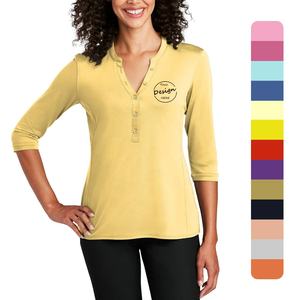 High Quality Woman's V-Neck <b>T</b>-<b>Shirts</b> New Arrival Half Long Sleeve Eco-Friendly Fashion Solid Color Print Summer Street Wear Bulk - Product Image 1