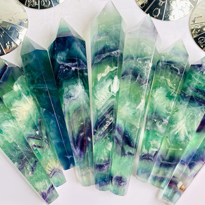 Nouvelle Arrivée : Pointe de Cristal de Fluorite Naturelle, Pierre de Guérison Spirituelle, Tours de Fluorite Colorées avec Support pour Décoration - Product Image 6