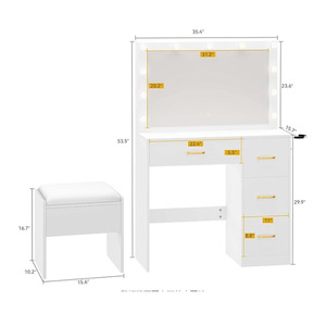 Bureau de maquillage moderne en verre blanc <span class=keywords><strong>pas</strong></span> <span class=keywords><strong>cher</strong></span> avec miroir <span class=keywords><strong>LED</strong></span> - Product Image 6
