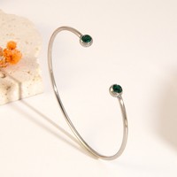 Bracelet ouvert en acier inoxydable, bracelet ouvert avec une seule perle en zircon coloré, bijoux minimalistes pour femmes, à porter tous les jours, cadeau de mode