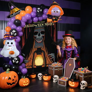 Kit d'arche de ballons gonflables pour décorations de fête, déguisements d'Halloween, avec support, thème citrouille et chauve-souris - Product Image 2