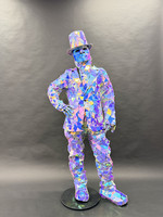 Costume de scène élégant pour homme, style minorité chinoise, avec miroir holographique, chapeau haut de forme, en coton irisé, pour DJ, spectacle et fête