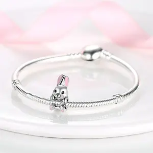 Exquisito y Encantador Colgante de Circonita para Mujer, DIY, con Diseño de Animal (Búho, Conejo), Abalorio de Plata, Pulsera de Lujo Ligero, Regalo de Joyería - Product Image 1
