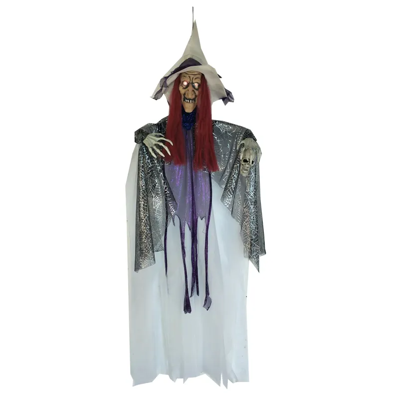 Halloween Props Decoration 4 Feet Hanging Witch with LED Light and Sound For Sale