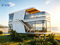 Maison capsule spatiale à double étage de 20 pieds avec escalier extérieur et balcon sur le toit pour séjour de luxe