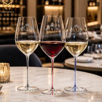 Ensemble de verres à vin rouge de 22 oz avec tige colorée, verres à Bordeaux en cristal soufflé à la main avec cœur coloré et longue tige