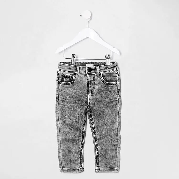 2023 Fashion Snow Washed Children Jean Pants Slim Fit Full Length Acid Wash Denim Boys Jeans