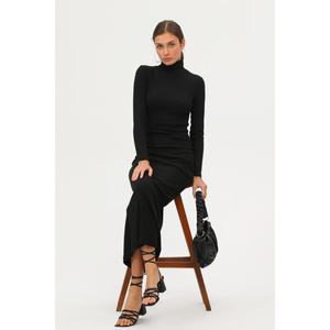 Women's Half Turtleneck <b>Corset</b> Fabric Dress <b>Tight</b> Waist Long Sleeve Regular Fit Daily Wear 135cm Length - Product Image 2