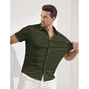 FOXA Men's Muscle Fit Short Sleeve Dress Shirt High Stretch Wrinkle Free Summer Casual Button <b>Down</b> Shirt - Product Image 3