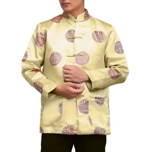 <strong>Men</strong> Tang Suit <strong>Jacket</strong> Chinese Style Stand Collar Shirt Red Single Breasted Printed <strong>Festive</strong> Long Sleeve New Year <strong>Jacket</strong> - Product Image 4