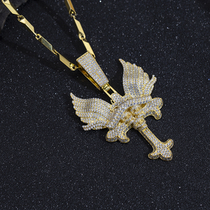 Collier pendentif croix Aigle Doré MSN-867 avec accents de diamants de laboratoire, en argent 925 plaqué or, style hip-hop, pour usage quotidien - Product Image 4