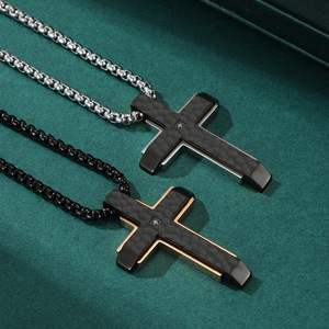 High Quality <b>Men</b> Titanium Steel Pendant Double-color <b>Cross</b> Pendant with Hammer Patternbeveled Street Wear Clothing Necklace - Product Image 4
