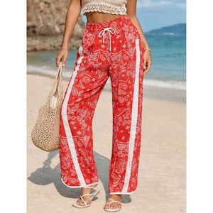 Pantalon de survêtement ample et large pour femme, taille haute élastique avec cordon de serrage, imprimé, idéal pour l'entraînement - Product Image 2