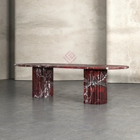 Table à manger de luxe en marbre rouge rose avec socle en colonne cannelée Meubles en pierre personnalisés