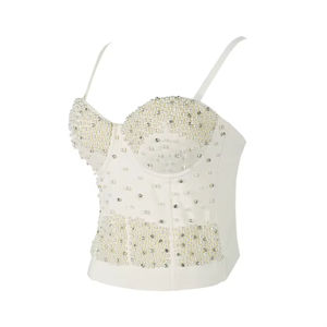 Débardeurs courts en dentelle sexy pour femmes avec décoration perlée-Service OEM personnalisé - Product Image 5