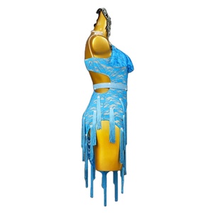 Abito da competizione di danza latina 2026 29L blu lago in seta/cotone professionale per donne adulte per esami artistici - Product Image 2