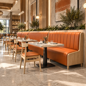 Banquette de restaurant en cuir PU sur mesure à dossier haut, canapé commercial avec structure en bois, ensemble table à manger pour hôtels et cafés - Product Image 1
