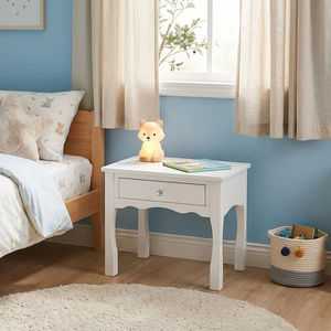 High Quality White Wood Nightstand with Single Drawer for Children Bedroom Furniture Elegant Kids <b>Bedside</b> Cabinet - Product Image 1
