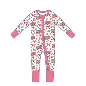Ropa Infantil al por Mayor Libre de Impuestos para el 4 de Julio, Pelele de Bambú para Bebé con Estampado de Flores y Helados, Pijama Bonito para Bebé - Product Image 3