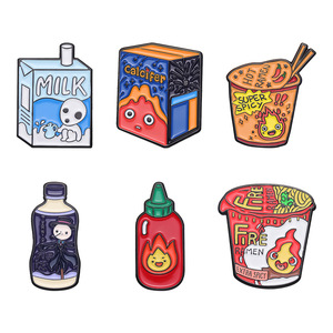 Nuevo estilo película de dibujos animados Anime llama pequeña botella de leche de fideos instantáneos decoración de personalidad broche Pin de solapa de esmalte suave - Product Image 2