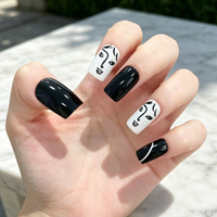 Ongles artificiels réutilisables en ABS noir et blanc, prêts à poser, pour usage sur les doigts, vente en gros pour salons de manucure et détaillants