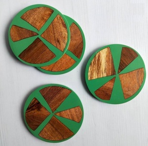 Round Wooden <b>Coaster</b> <b>Set</b> with Green Resin Design Solid Wood Tea Coffee <b>Coasters</b> for Table Protection and Home Decor - Product Image 4