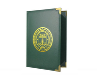 Logo promotionnel diplôme universitaire personnalisé en cuir PU couverture de diplôme A4 avec coin en métal