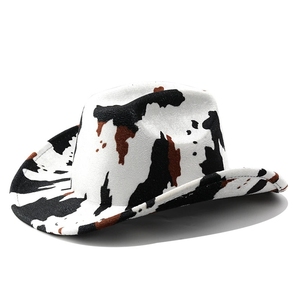 Chapeaux de cow-boy occidentaux en gros de bonne qualité OEM, chapeau Fedora à imprimé vache, chapeau de cow-boy en fausse laine à imprimé léopard pour femmes et hommes - Product Image 4