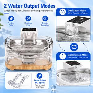 Transparenter Haustier-Trinkbrunnen mit Holzsockel Automatischer Zirkulierender Wasserspender für Katzen und Kleine Hunde - Product Image 3