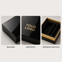 Boîte cadeau rigide et robuste avec couvercle noir brillant et manchon doré, impression personnalisée, recyclable, qualité supérieure, vente en gros, directement de l'usine