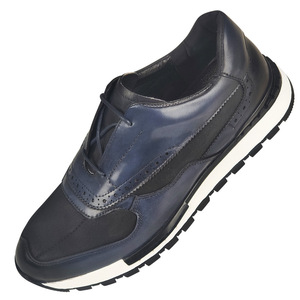Men's Genuine Leather Walking Shoes <b>Round</b> Toe Low Heel <b>Cushioned</b> Rubber Outsole Mixed Colors Patchwork Design - Product Image 5