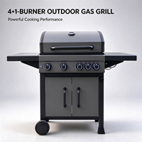 Barbecue à gaz en acier inoxydable de haute qualité avec 4+1 brûleurs, grille en maille et brûleur latéral pour barbecue extérieur autonome