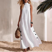 Nouvelle Arrivée 2026 QIQI Robe Décontractée Femme Style Vacances Bord de Mer Européen et Américain Couleur Unie Coton Lin Anti-Plis Col Rond