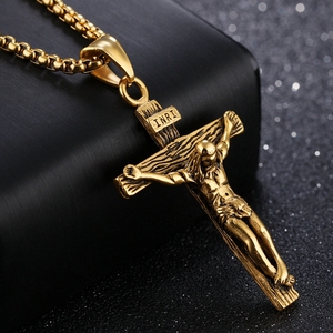 Collier chrétien vintage en acier inoxydable plaqué or MECYLIFE, collier avec croix de Jésus - Product Image 4